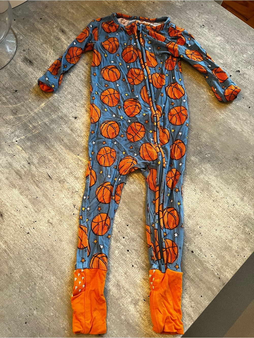 Posh Peanut Blue One-Piece Footie with Orange Basketballs